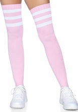 Load image into Gallery viewer, Leg Avenue Athlete Thigh High 3 Stripe Top - Light Pink/Pink - One Size
