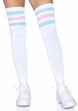 Load image into Gallery viewer, Leg Avenue Athlete Thigh High 3 Stripe Top - Blue/Pink - One Size
