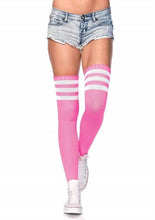 Load image into Gallery viewer, Leg Avenue Athlete Thigh High with 3 Stripe Top - Pink - One Size
