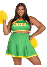 Load image into Gallery viewer, Leg Avenue Bring It Baddie Set Top with Cheer Logo, Pleated Skirt and Pom Pom - Green - 3XLarge/4XLarge - 3 Piece
