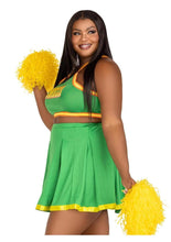 Load image into Gallery viewer, Leg Avenue Bring It Baddie Set Top with Cheer Logo, Pleated Skirt and Pom Pom - Green - 3XLarge/4XLarge - 3 Piece
