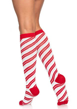 Load image into Gallery viewer, Leg Avenue Candy Cane Lurex Knee High Socks - Red/White - One Size
