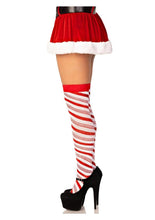 Load image into Gallery viewer, Leg Avenue Candy Cane Lurex Striped Over The Knee Socks - White - One Size
