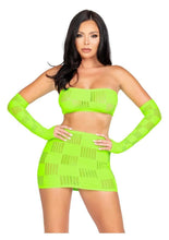 Load image into Gallery viewer, Leg Avenue Checkerboard Net and Opaque Bandeau Mini Skirt and Arm Warmers
