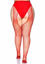 Load image into Gallery viewer, Leg Avenue Crystalized Fishnet Suspender Pantyhose - Red - Queen/XLarge/XXLarge
