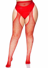 Load image into Gallery viewer, Leg Avenue Crystalized Fishnet Suspender Pantyhose - Red - Queen/XLarge/XXLarge
