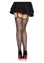 Load image into Gallery viewer, Leg Avenue Daisy Dot Fishnet Stockings with Scalloped Top - Black - One Size
