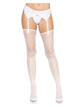 Load image into Gallery viewer, Leg Avenue Daisy Dot Fishnet Stockings with Scalloped Top - White - One Size
