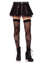 Load image into Gallery viewer, Leg Avenue Dotted Net Skull Thigh Highs - Black - One Size
