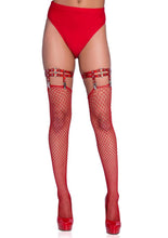 Load image into Gallery viewer, Leg Avenue Dual Strap Iridescent Studded Thigh High Garter Suspender with Mini Hearts
