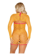Load image into Gallery viewer, Leg Avenue Eyelet Net Mini Dress with Tie-Front Keyhole Detail and Shrug
