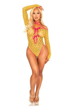 Load image into Gallery viewer, Leg Avenue Eyelet Net Teddy with Tie-Front Keyhole Detail
