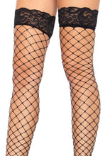 Load image into Gallery viewer, Leg Avenue Fence Net Stocking with Lace Top - Black - One Size
