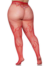 Load image into Gallery viewer, Leg Avenue Flame Net Tights - Red - Queen/XLarge/XXLarge
