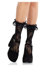 Load image into Gallery viewer, Leg Avenue Floral Lace Ruffle Top Anklets - Black - One Size
