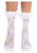 Load image into Gallery viewer, Leg Avenue Floral Lace Ruffle Top Anklets
