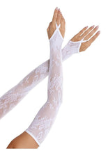 Load image into Gallery viewer, Leg Avenue Floral Net Extra Long Gauntlet Arm Warmers - White - One Size
