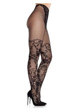 Load image into Gallery viewer, Leg Avenue French Cut Dahlia Lace Tights with Net Thigh Detail - Black - One Size
