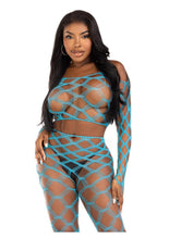 Load image into Gallery viewer, Leg Avenue Hardcore Net Crop Top and Footless Tights - Turquoise - One Size - 2 Piece
