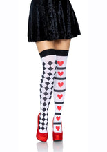 Load image into Gallery viewer, Leg Avenue Harlequin and Heart Thigh High - Black/Multicolor/Red/White - One Size
