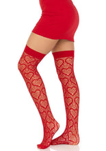 Load image into Gallery viewer, Leg Avenue Heart Net Thigh Highs - Red - One Size
