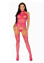 Load image into Gallery viewer, Leg Avenue High Neck Halter Hardcore Net and Lace Suspender Bodystocking

