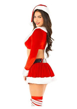 Load image into Gallery viewer, Leg Avenue Hoho Hottie Set Velvet Crop Top with Faux Fur Trim, Mini Skirt, Belt, and Santa Hat - Red/White - Medium - 4 Piece
