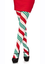 Load image into Gallery viewer, Leg Avenue Holiday Ribbon Striped Tights - Green/Red - One Size
