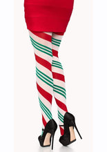 Load image into Gallery viewer, Leg Avenue Holiday Ribbon Striped Tights - Green/Red - One Size
