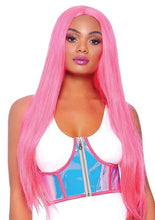 Load image into Gallery viewer, Leg Avenue Holographic Vinyl Zipper Front Under Bust Cincher - Silver - Medium/Small
