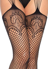 Load image into Gallery viewer, Leg Avenue Industrual Net Stocking with Dutchess Lace Top and Attached Multi-Strand Garter Belt - Black - One Size
