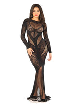Load image into Gallery viewer, Leg Avenue Lace and Net Body Con Gown with Heart Keyhole Detail - Black - One Size
