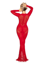 Load image into Gallery viewer, Leg Avenue Lace and Net Body Con Gown with Heart Keyhole Detail - Red - One Size
