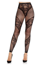 Load image into Gallery viewer, Leg Avenue Lace and Net Illusion Footless Tights - Black - One Size
