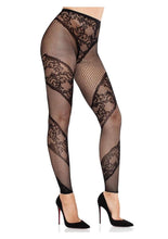 Load image into Gallery viewer, Leg Avenue Lace and Net Illusion Footless Tights - Black - One Size
