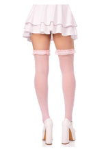Load image into Gallery viewer, Leg Avenue Lace Garter Sheer Striped Thigh Highs with Satin Bow Accent

