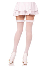 Load image into Gallery viewer, Leg Avenue Lace Garter Sheer Striped Thigh Highs with Satin Bow Accent
