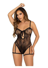 Load image into Gallery viewer, Leg Avenue Lace Garter Teddy with Keyhole Front and Crossover Back Straps - Black - One Size
