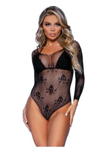 Load image into Gallery viewer, Leg Avenue Micro Net Snap Crotch Skull Bodysuit - Black - One Size
