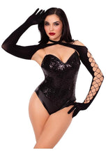 Load image into Gallery viewer, Leg Avenue Net and Opaque Cross-Over Halter Gloved Shrug - Black - One Size

