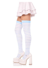 Load image into Gallery viewer, Leg Avenue Nylon Stocking with Stripe - Light Blue/White - One Size
