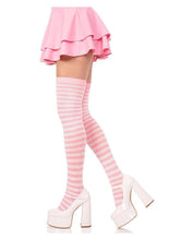 Load image into Gallery viewer, Leg Avenue Nylon Stocking with Stripe - Light Pink/White - One Size

