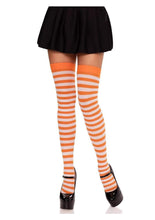 Load image into Gallery viewer, Leg Avenue Nylon Stocking with Stripe - Orange/White - One Size
