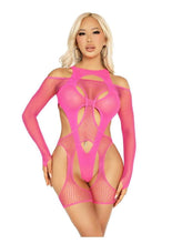 Load image into Gallery viewer, Leg Avenue Off-The-Shoulder Fishnet Garter Harness and Layered Opaque Cut-Out Teddy - One Size - 2 Piece
