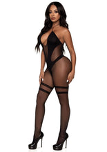 Load image into Gallery viewer, Leg Avenue Opaque and Sheer Keyhole Twist Halter Bodystocking
