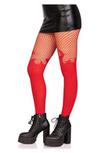 Load image into Gallery viewer, Leg Avenue Opaque Flame Tights with Fishnet Top - Red - One Size
