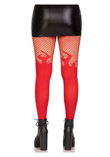 Load image into Gallery viewer, Leg Avenue Opaque Flame Tights with Fishnet Top
