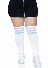 Load image into Gallery viewer, Leg Avenue Over The Knee Athletic Socks - Blue/Pink - Queen/XLarge/XXLarge
