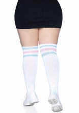 Load image into Gallery viewer, Leg Avenue Over The Knee Athletic Socks - Blue/Pink - Queen/XLarge/XXLarge

