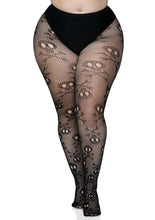 Load image into Gallery viewer, Leg Avenue Pirate Booty Skull Net Pantyhose - Black - Queen/XLarge/XXLarge
